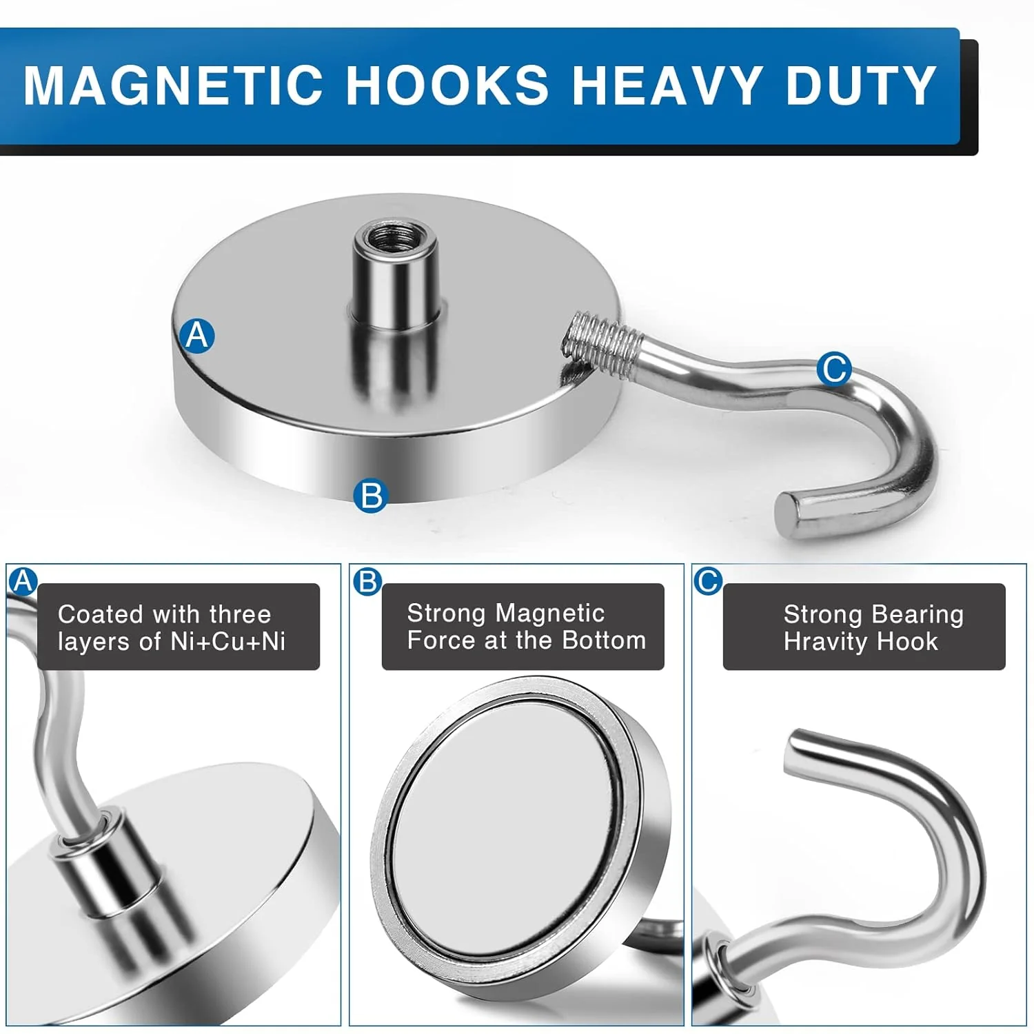 Steel Magnetic Hook – Rust-Resistant, Hanging for Fridge, Garage & Kitchen (Pack of 4)-.g - Image 3