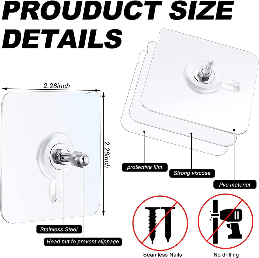 Adhesive Wall Hooks, No-Drilling Waterproof Screw for Hanging - Image 7